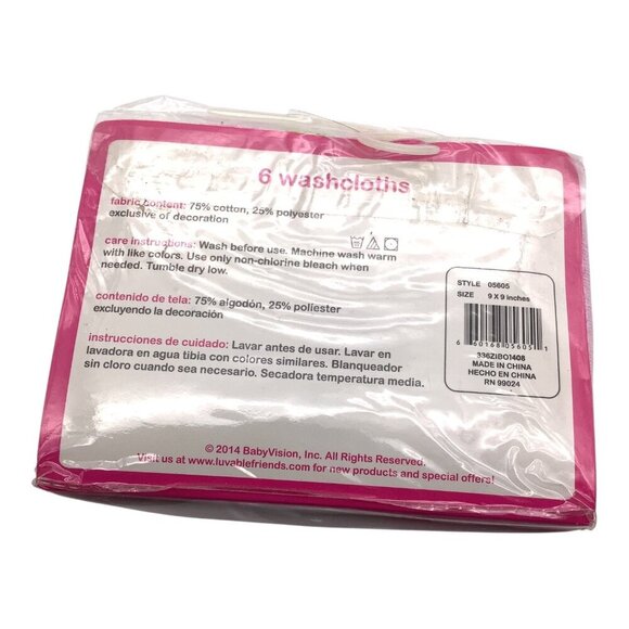 Luvable Friends Girls Baby Washcloths Pink Ocean Creatures Soft Cotton Rich Knit - Picture 5 of 5